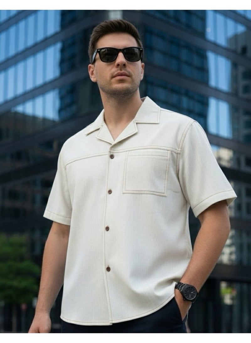 Dayton Italian Style Camp Collar Shirt – Lycra Short Sleeve Summer Shirt - Image 1