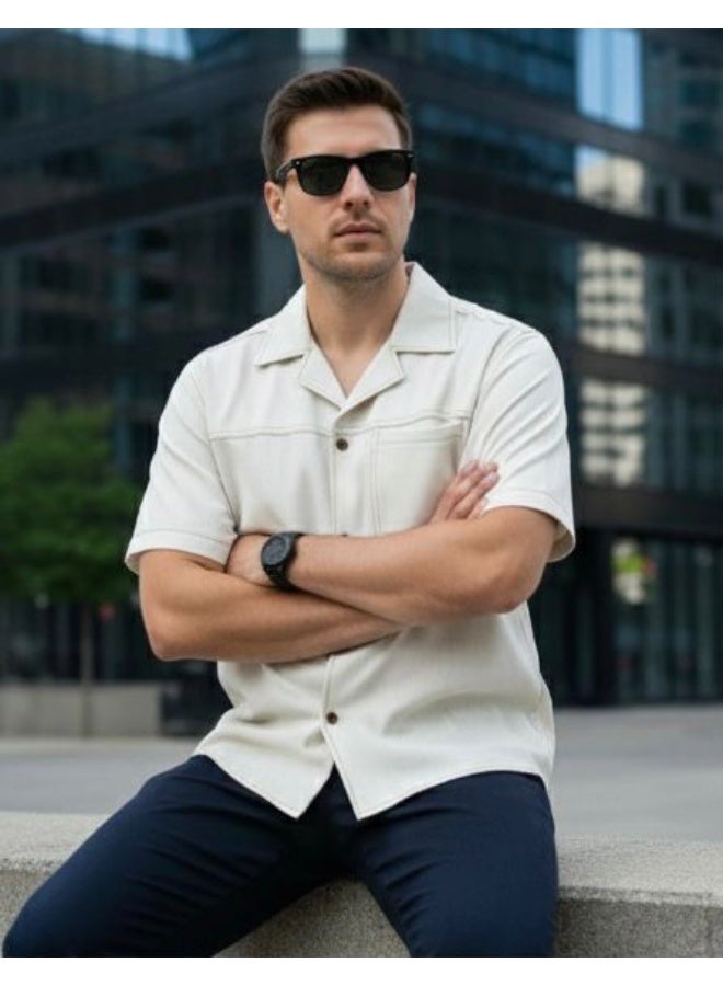 Dayton Italian Style Camp Collar Shirt – Lycra Short Sleeve Summer Shirt - Image 2