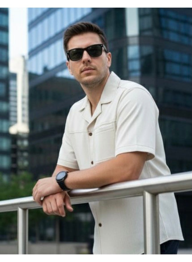 Dayton Italian Style Camp Collar Shirt – Lycra Short Sleeve Summer Shirt - Image 3