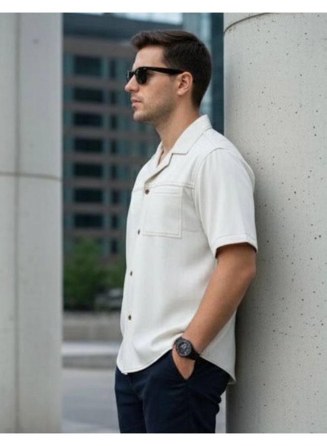 Dayton Italian Style Camp Collar Shirt – Lycra Short Sleeve Summer Shirt - Image 4