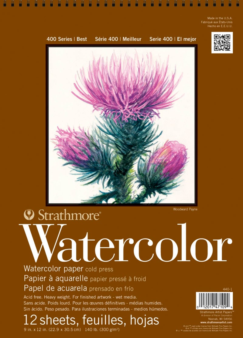 Strathmore 440-1 400 Series Watercolor Pad, 9"x12" Wire Bound, 12 Sheets - Image 1