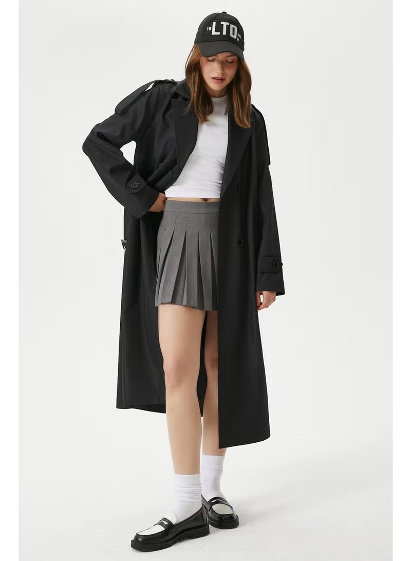 Ritnice Women's Detroit Lined Epaulette Detailed Long Black Trench Coat - Image 4