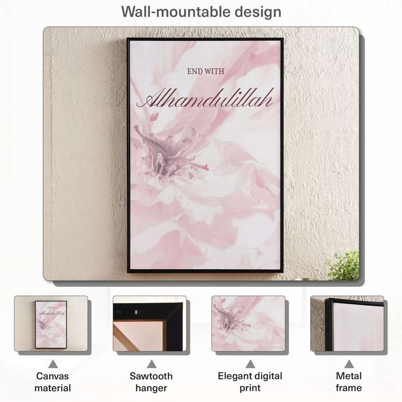Pan Home Alhamdulillah Calligraphy Canvas Wall Art 60x90cm - Pink - 191AIC9904538 - Image 3
