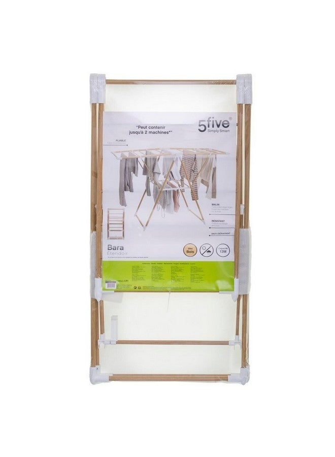 Five Simply Smart Bara Wood-Effect Folding Winged Clothes Airer Brown and White 90 x 51 x 138 cm 157389 - Image 3