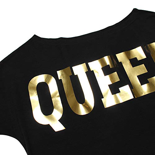 PESION Womens Off The Shoulder Tops Sexy Shiny Shirts Long/Short Sleeves Fashion Graphic T-Shirts Blouses, Black+ Gold X-Large - Image 2