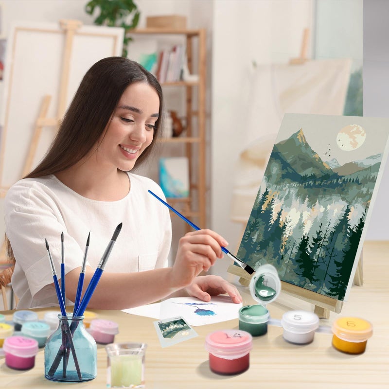 JOOZ Mountain Paint by Number for Adults, Paint by Numbers Kit for Adults with Frame, DIY Mountain Landscape Paint by Number Kits Framed Canvas, Oil Painting Kit for Home Wall Decor 8 x 12 Inch - Image 3