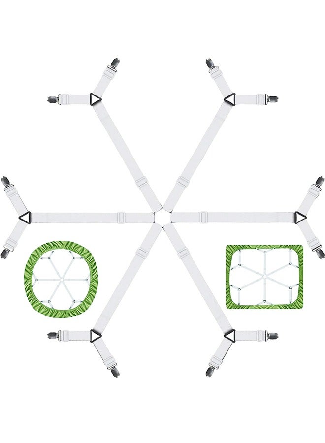 أشرطة تثبيت ملاءات سرير مرنة قابلة للتعديل تناسب الأسرة المزدوجة، والملكية، والملكية الكبيرة، والأسرة المفردة، مع مشابك تثبيت ملاءات متقاطعة بستة اتجاهات، وأشرطة تثبيت للمراتب المستديرة والمربعة. - Image 1