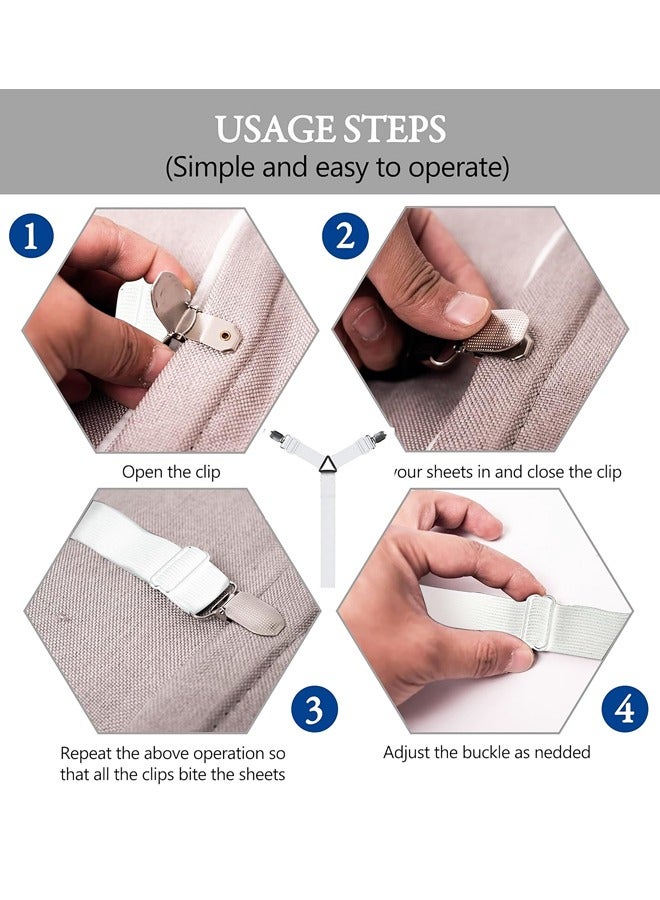 أشرطة تثبيت ملاءات سرير مرنة قابلة للتعديل تناسب الأسرة المزدوجة، والملكية، والملكية الكبيرة، والأسرة المفردة، مع مشابك تثبيت ملاءات متقاطعة بستة اتجاهات، وأشرطة تثبيت للمراتب المستديرة والمربعة. - Image 4