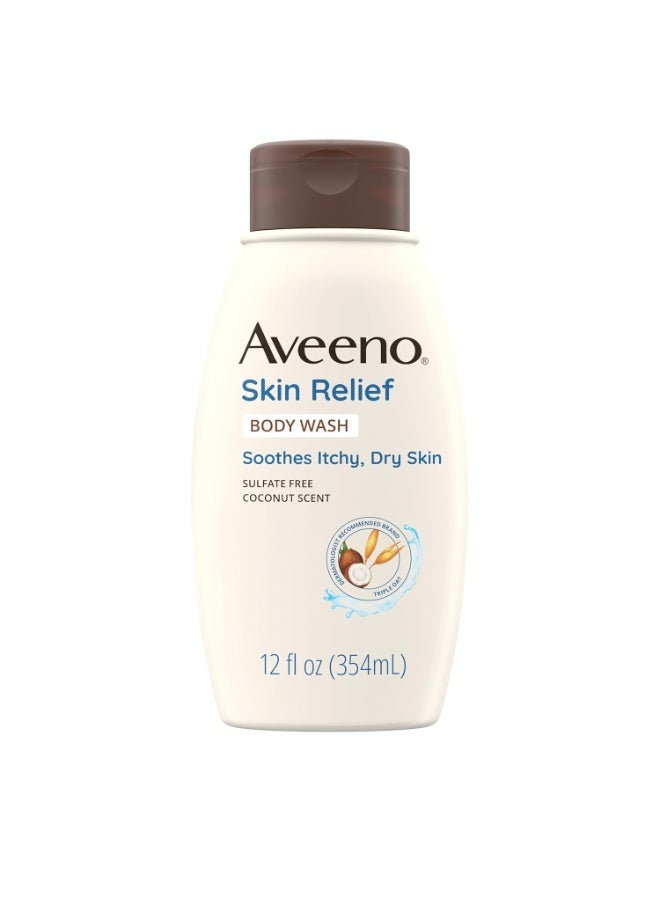 Aveeno Skin Relief Body Wash with Coconut Scent & Soothing Oat, Gentle Soap-Free Body Cleanser for Dry, Itchy & Sensitive Skin, Dye-Free & Allergy-Tested, 354ML(Pack of 1) - Image 1