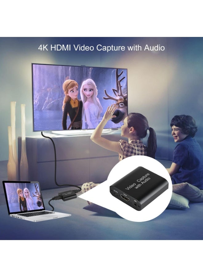 بطاقة التقاط فيديو مع صوت، بطاقة التقاط مع مخرج HDMI 4K، مسجل فيديو 1080 بكسل 60 إطارًا في الثانية، بطاقة التقاط لأجهزة Switch/PS4/PS5/X Box/OBS/الكاميرا/الكمبيوتر الشخصي، للبث المباشر/الألعاب/البث المباشر/مؤتمرات الفيديو - Image 2