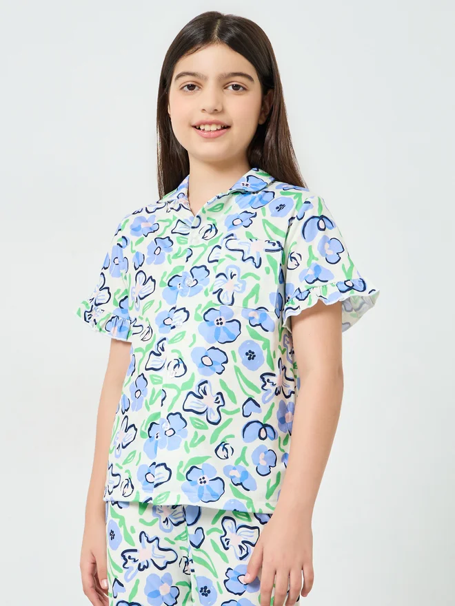 Styli Teen Girls All Over Print Shirt and Pyjama Set