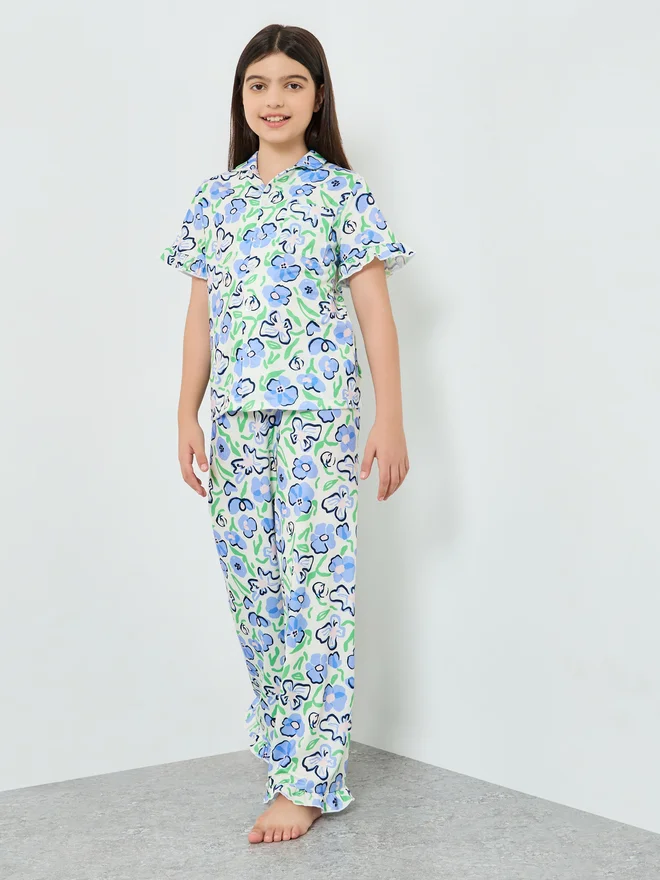Styli Teen Girls All Over Print Shirt and Pyjama Set