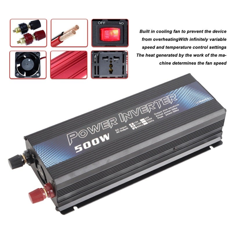 Power Inverter 500W Sine Wave - 6 Comprehensive Protection Functions Quiet Cooling Fan AC Outlet USB Port for Outdoor Activities Emergency Use Car Travel - Image 3