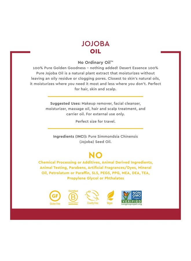 DESERT ESSENCE Desert Essence 100% Pure Jojoba Oil 2 fl oz - Organic Face Moisturizer, Hair & Scalp Oil - Non-GMO, Vegan, Gluten-Free - Cold-Pressed Jojoba - Safe for Sensitive Skin, Hydration & Balance  - Image 5