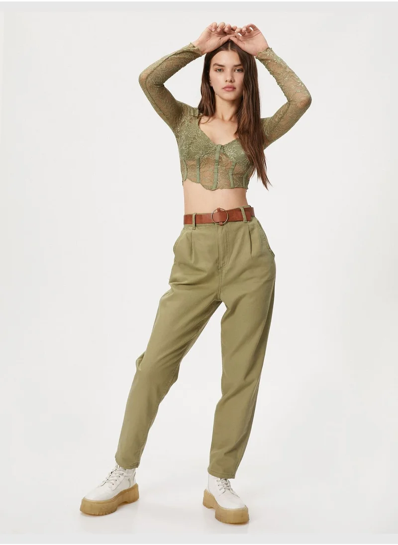 كوتون Belt and Pocket Detail Carrot Trousers