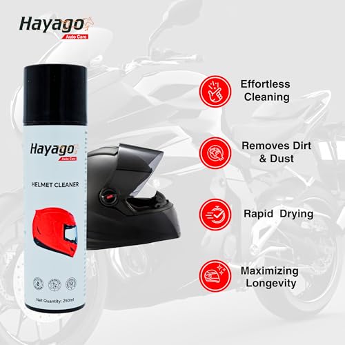 HAYAGO Helmet Cleaner Kit (250 ML) with Microfiber Cloth | Anti-Bacterial, Odor Neutralizer Technology with Fresh Cotton Fragrance | Suitable for Helmet Interior & Exterior. - Image 4