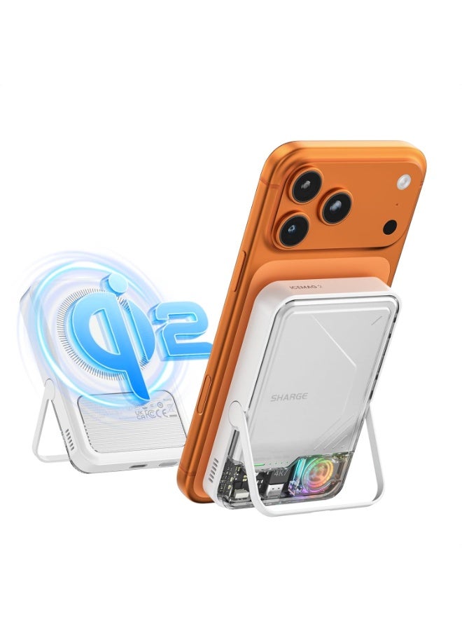 sharge ICEMAG 2 MagSafe Power Bank, 15W Qi2 Magnetic Portable Charger with Active Cooling 10000mAh Battery Pack with Foldable Stand Transparent, Design for iPhone 17/16/15/14 Series - Image 1