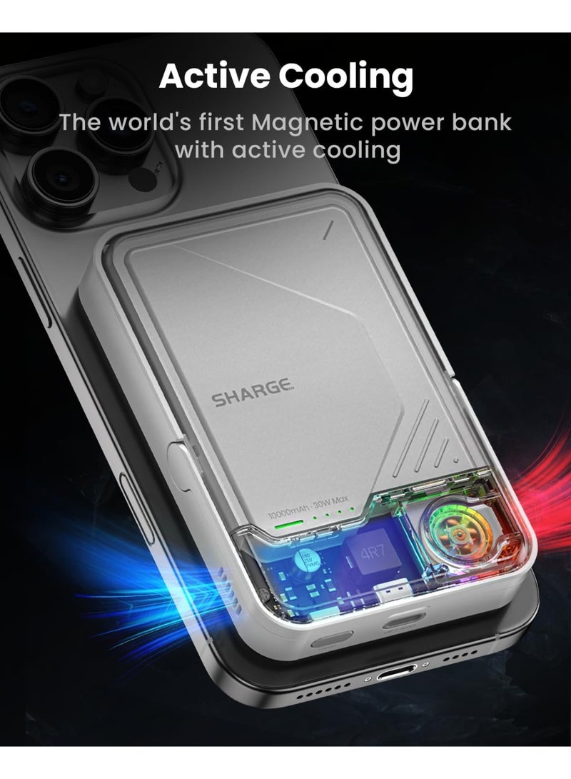sharge ICEMAG 2 MagSafe Power Bank, 15W Qi2 Magnetic Portable Charger with Active Cooling 10000mAh Battery Pack with Foldable Stand Transparent, Design for iPhone 17/16/15/14 Series - Image 2