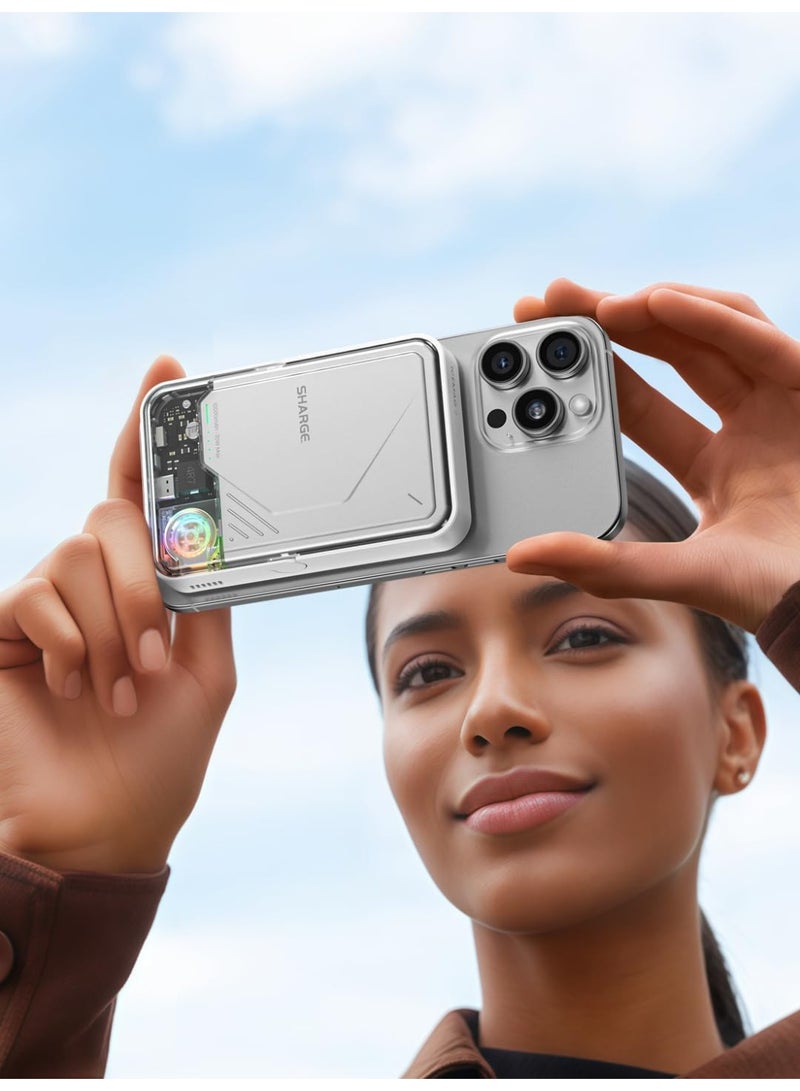 sharge ICEMAG 2 MagSafe Power Bank, 15W Qi2 Magnetic Portable Charger with Active Cooling 10000mAh Battery Pack with Foldable Stand Transparent, Design for iPhone 17/16/15/14 Series - Image 3