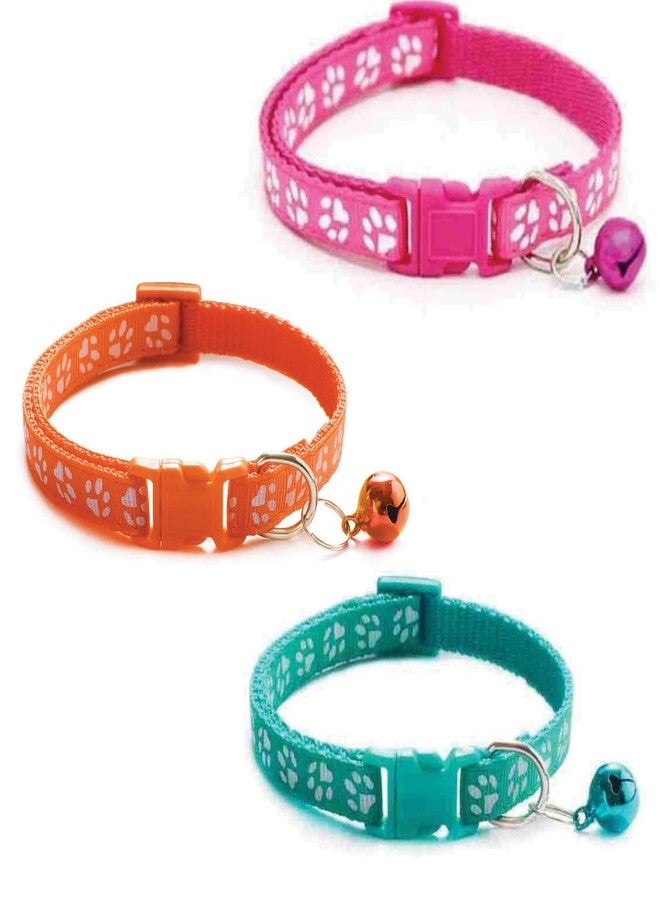 Litvibes Cat Collars Set of 3 with Bell,Kitten & Small Dogs Soft Adjustable Collar Safe,Solid & Protection Breakaway for Cats & Puppies,Cute Kitty with Paw Print-(Orange,Dark Pink,Turquoise) - Image 1