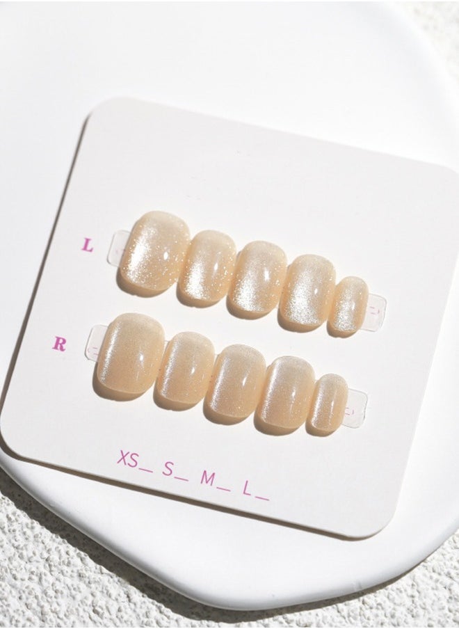 ElegaNail 10-Pcs Champagne Crystal Cat-Eye Press - on Nails | Short Square Round  Nails - XS/S/M Sizes + Tools (Random Packaging)  - Image 3