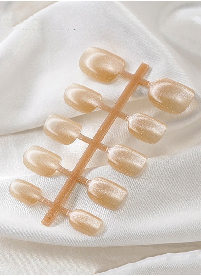 ElegaNail 10-Pcs Champagne Crystal Cat-Eye Press - on Nails | Short Square Round  Nails - XS/S/M Sizes + Tools (Random Packaging)  - Image 2