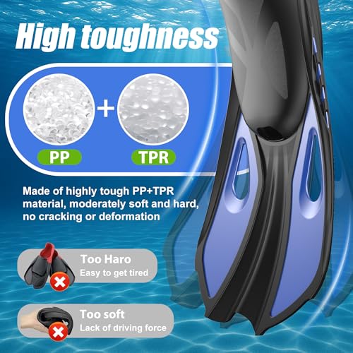 MELUMILU Snorkel Fins, Swim Fins Travel Size Short Adjustable for Snorkeling Diving Adult Men Women Open Heel Swimming Flippers (Blue) - Image 3