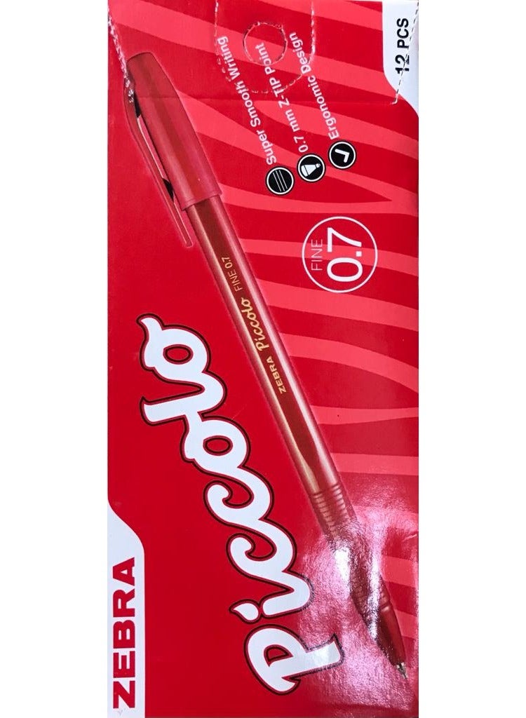 ZEBRA 12 Piece Piccolo Red Ball Pen 0.7mm Fine Tip 