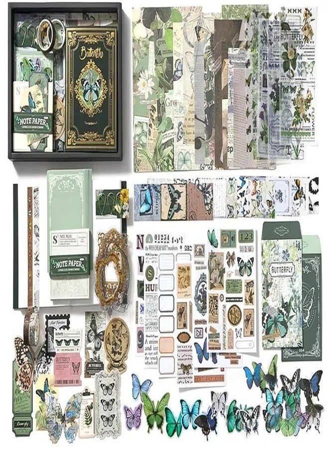 GLADBACK Vintage Aesthetic Scrapbook Kit, 346 Pcs, A6 Grid Notebook, Washi Stickers, Envelopes, Scrapbook Papers, Folding Labels, Photo Frames, Calendar Stickers, Stickers (Harry Potter Butterfly Green) - Image 5