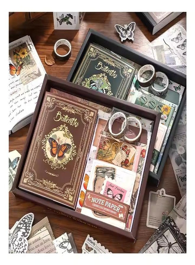 GLADBACK Vintage Aesthetic Scrapbook Kit, 346 Pcs, A6 Grid Notebook, Washi Stickers, Envelopes, Scrapbook Papers, Folding Labels, Photo Frames, Calendar Stickers, Stickers (Harry Potter Butterfly Green) - Image 2