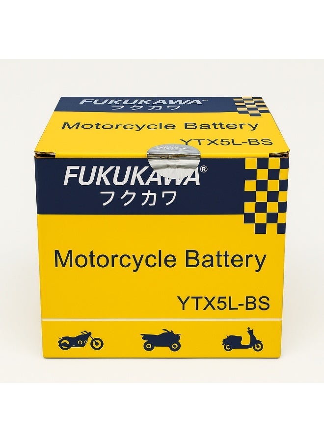 FUKUKAWA YTX5L-BS 12V 5Ah Motorcycle Battery, Refillable Conventional Lead Acid with 6 Pack Electrolyte for Scooter, ATV, Jet Ski & Motorbike - Image 2