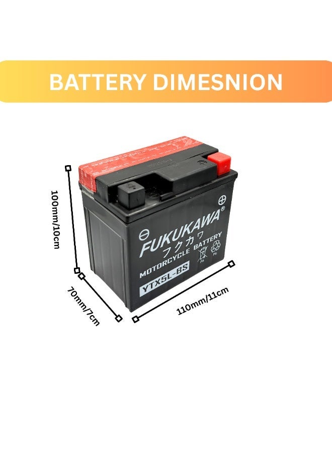 FUKUKAWA YTX5L-BS 12V 5Ah Motorcycle Battery, Refillable Conventional Lead Acid with 6 Pack Electrolyte for Scooter, ATV, Jet Ski & Motorbike - Image 4