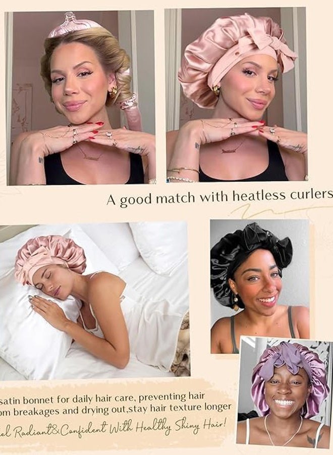 YANIBEST غطاء رأس حرير للنوم للنساء غطاء ساتان مزدوج الطبقة مزود بشريط ربط للشعر المجعد أسود - Image 5