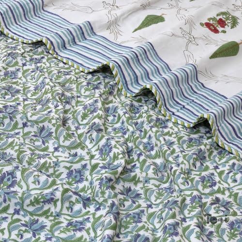TOAIArt Premium Jaipuri Dohar | AC Blanket Summer Quilt | Hand Block Printed | 3 Layers | Reversible | 150GSM 100% Mulmul Cotton | 100% Cotton Flannel Filling | Queen 90" X 108" |Adil Jaal - Image 5