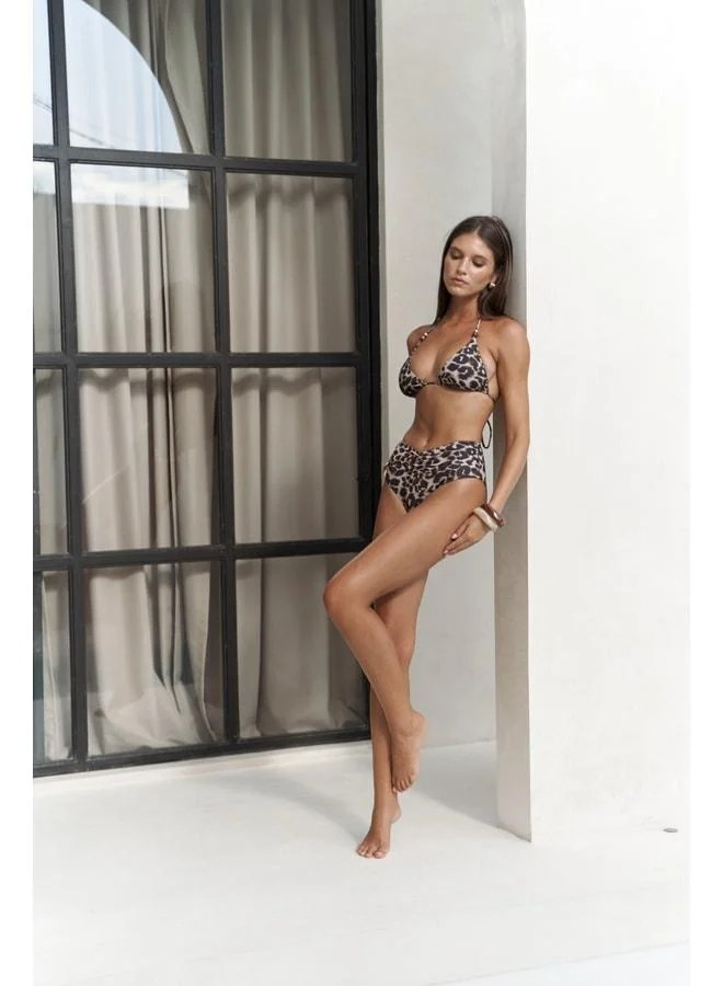 Tahmar Bead Detailed Leopard Pattern Bikini Top.
