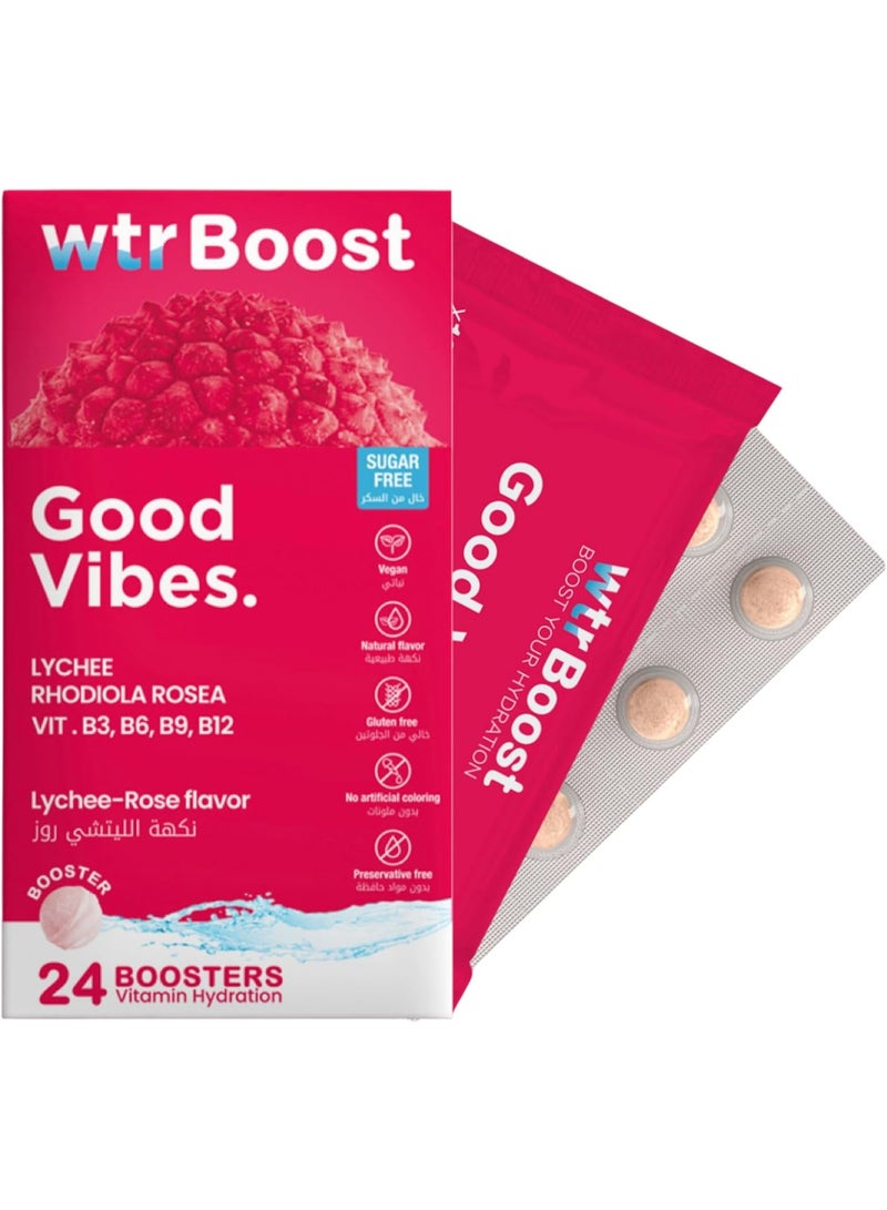 WTR Boost Good Vibes Effervescent Boosters, Reduce Fatigue- Lychee Rose Flavor 24 Tablets - Image 1