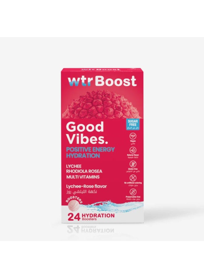 WTR Boost Good Vibes Effervescent Boosters, Reduce Fatigue- Lychee Rose Flavor 24 Tablets - Image 2