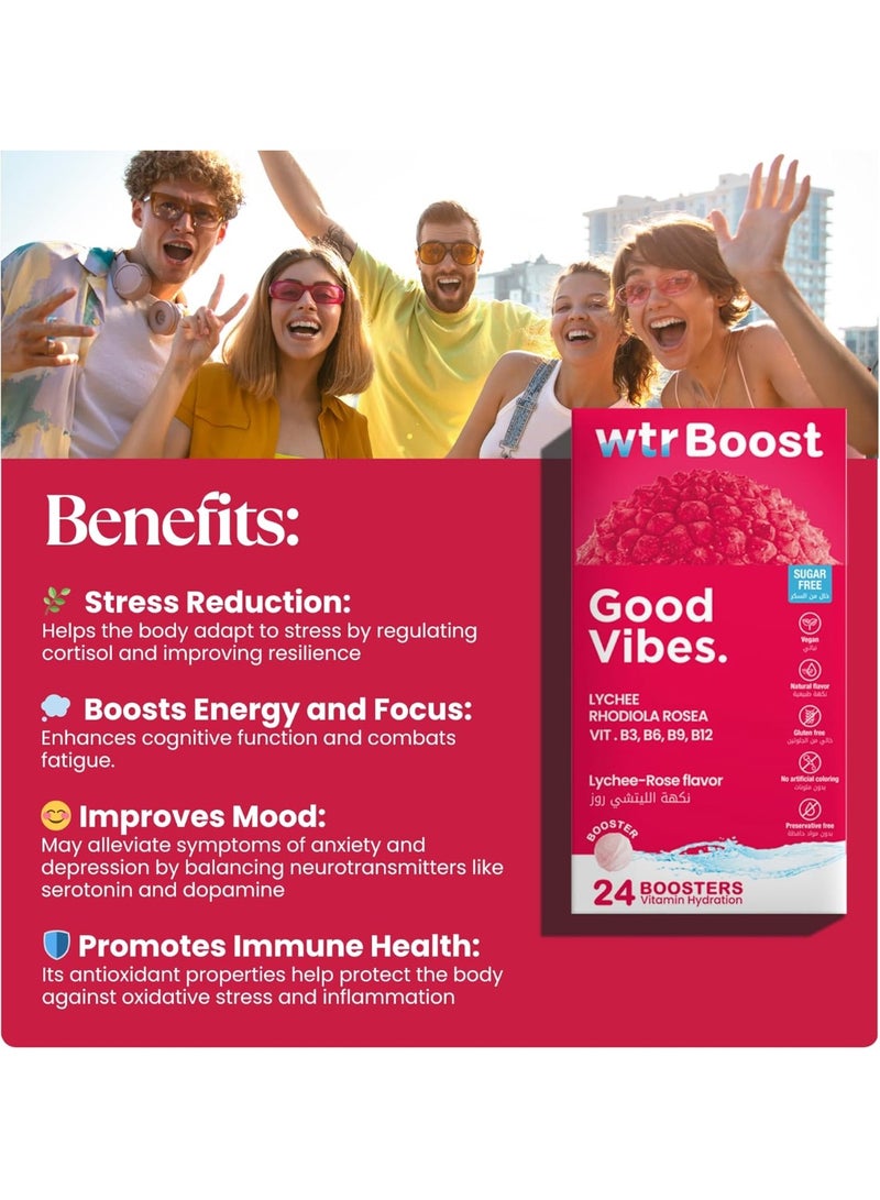 WTR Boost Good Vibes Effervescent Boosters, Reduce Fatigue- Lychee Rose Flavor 24 Tablets - Image 4