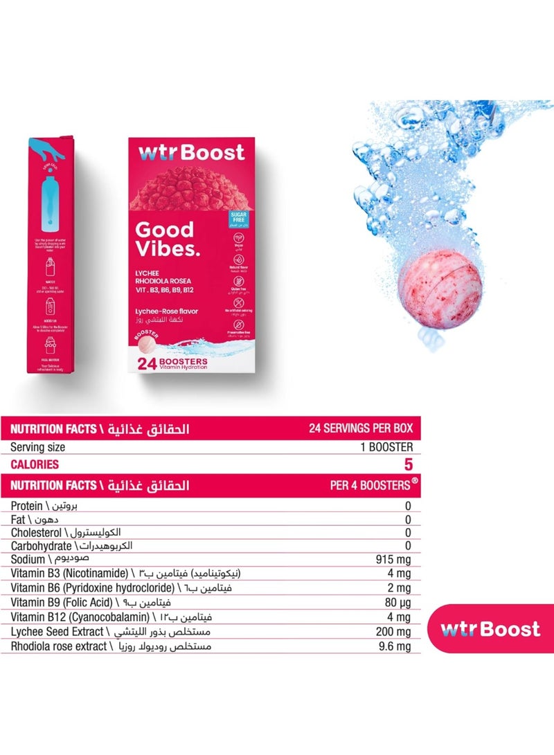 WTR Boost Good Vibes Effervescent Boosters, Reduce Fatigue- Lychee Rose Flavor 24 Tablets - Image 3
