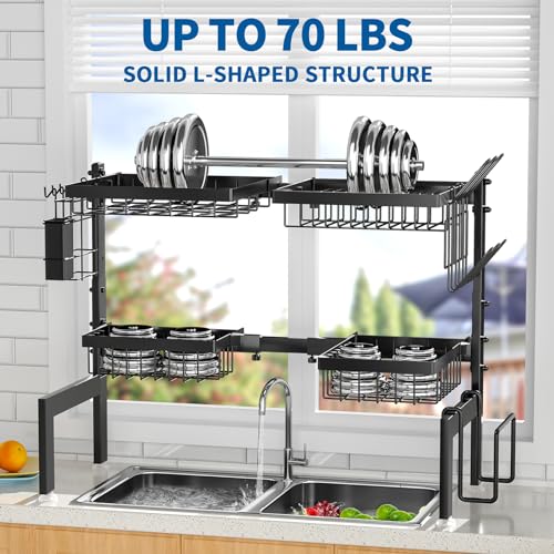HOWDIA Over The Sink Dish Drying Rack,Expandable 2-Tier Stainless Steel Over The Sink Dish Rack with Utensil Holder Dish Drainers for Kitchen Counter - Image 5