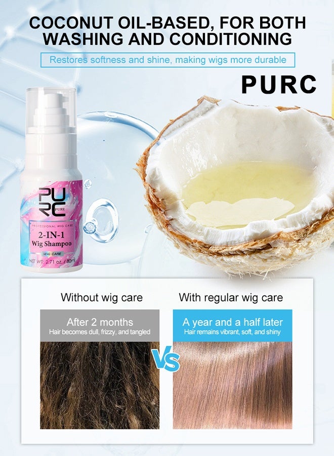 PURC 2-IN-1 Wig Shampoo, Wig Leave-In Conditioner  Detangling Spray For Synthetic Hair, Moisturizing Hydrating Hair Spray, Wig Care Melting Spray, Anti-Frizz Wig Detangler And Conditioning Mist For Easy Styling, 80ML - Image 3