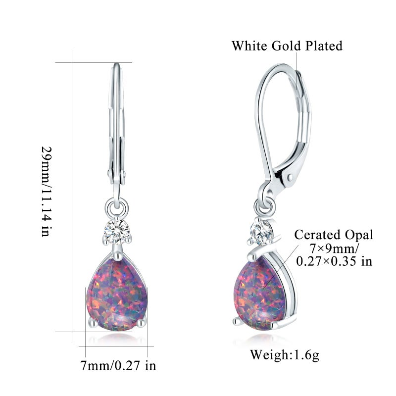 CiNily Womens Black Opal Dangle Earrings Leverback Drop Earrings 14K White Gold Plated Teardrop Gemstone Drop Earrings for Her - Image 3