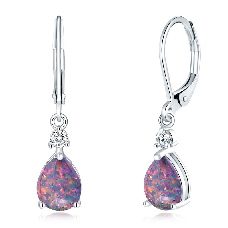 CiNily Womens Black Opal Dangle Earrings Leverback Drop Earrings 14K White Gold Plated Teardrop Gemstone Drop Earrings for Her - Image 1