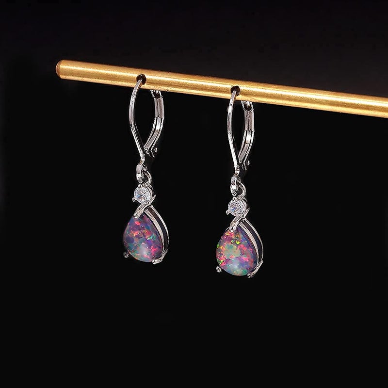 CiNily Womens Black Opal Dangle Earrings Leverback Drop Earrings 14K White Gold Plated Teardrop Gemstone Drop Earrings for Her - Image 5