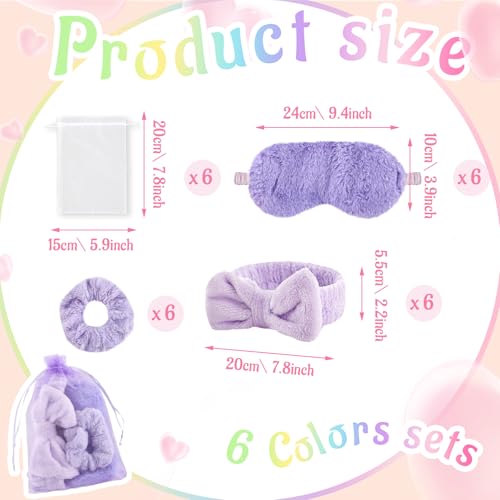 Fanfanwin 36 Pcs Sleepover Party Supplies for Girl Spa Slumber Birthday Favors Throw Blanket Pillow Eye Mask Headband Scrunchies Solid ColorMulticolor - Image 5