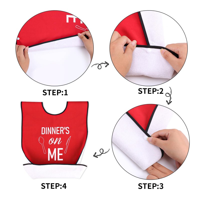 XKDOUS 2 Pack Funny Adult Bibs for Man, Waterproof and Reusable Adult Bibs for Eating with Optional Crumb Catcher,Washable Dining Clothing Protector, Gifts for Women Mom Elderly Men Senior - Image 2