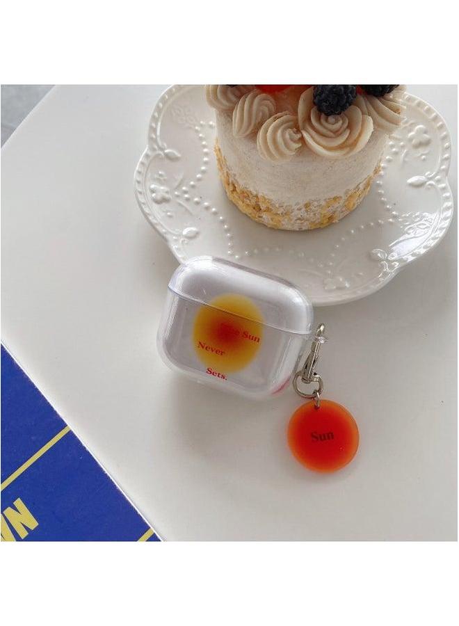 Cartoon Airpods3 Protective Case Cute Simple Suitable For Apple 1/2 Generation Earphone TPU Transparent Soft Case-Color:Gradient Orange + Same Pendant-Model:Airpods1/2 General - Image 1