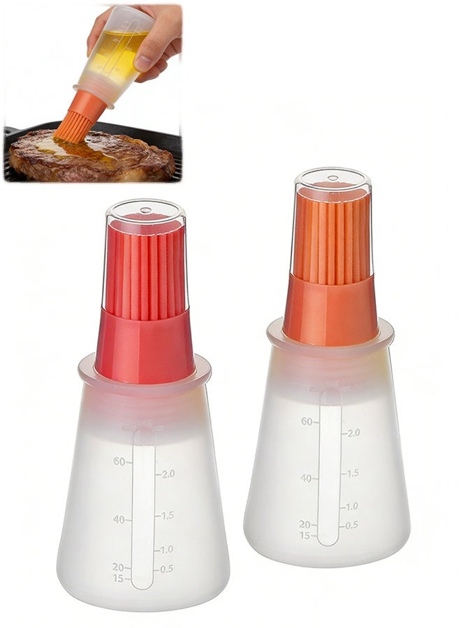 2 Colors Silicone Oil Bottle Brush with Lid Set Soft Sauce Bottle with Silicone Basting Brush Cooking Oil Bottle Brushes for Pastries BBQ Meat Honey Marinades - Image 1