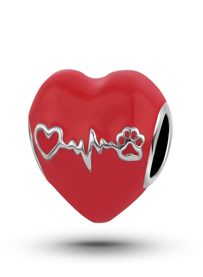 KunBead Enamel Heart I Love You Heartbeat Dog Paw Crystal Bead Charms Mothers Day Gift for Mom from Son - Image 4