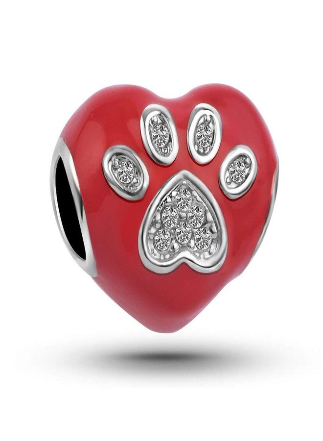 KunBead Enamel Heart I Love You Heartbeat Dog Paw Crystal Bead Charms Mothers Day Gift for Mom from Son - Image 1